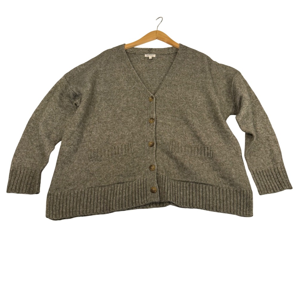 Ella Moss Womens Oversized V-Neck Button Front Cardigan‎ Sweater Heather Grey L